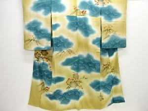 大正ロマン　錦紗楓に笹・桔梗模様刺繍一つ紋着物